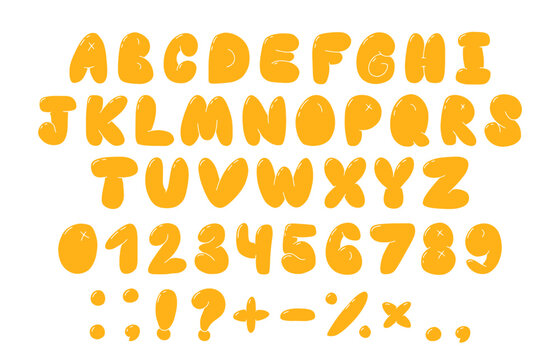 Playful yellow bubble font inspired by 90s and Y2K themes. Puffy cartoon letters perfect for trendy and fun designs. Includes uppercase letters, numbers, and symbols.