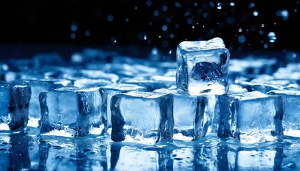 background with ice cubes in blue light