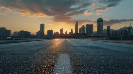Obraz premium City skyline seen from a deserted road, ideal for urban concepts