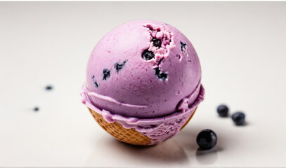 Obraz na płótnie Canvas Tasty blueberry ice-cream single round ball top view on a white background