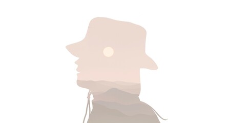 Calm, journey, tranquility and peaceful concept art. nature landscape in woman face. mountain.