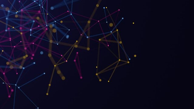 Network colorful connections on black background 4K seamless loop animation with copy space	

