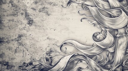 Detailed drawing of a woman with long flowing hair. Ideal for fashion or beauty concepts