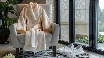 Tranquil Spa Setting with Elegant Bathrobe and Slippers