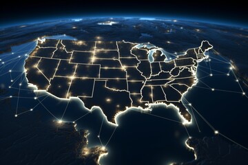 Aerial view of illuminated united states cities at night captured from space by nasa