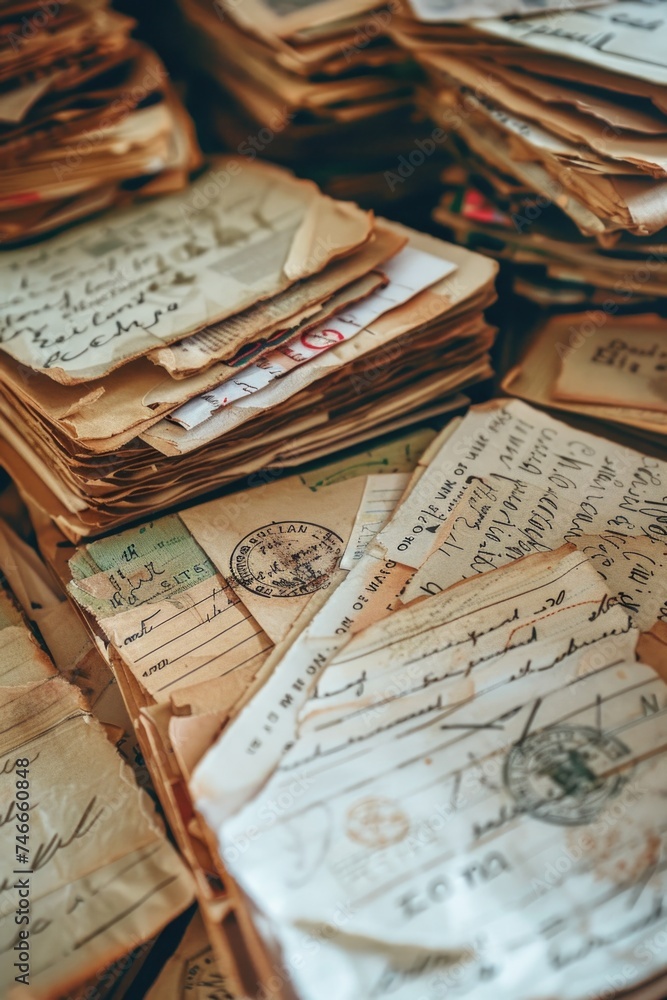 Poster a pile of old letters stacked on top of each other. suitable for historical or vintage themes