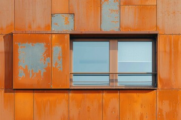 A simple orange building with a window and window sill. Suitable for architectural and real estate concepts