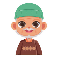Vector Cute Old Man Moustache Cap Avatar Grandfather Illustration Isolated