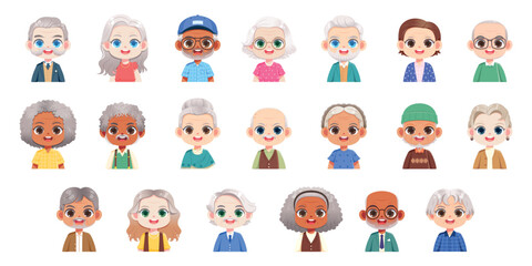 Vector Cute Old People Avatar Elderly Character Set illustration isolated