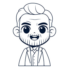 Vector Cute Old Man Beard Avatar Grandfather Illustration Isolated