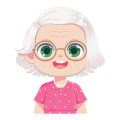 Vector Cute Old Woman Glasses Avatar Grandmother Character Illustration Isolated