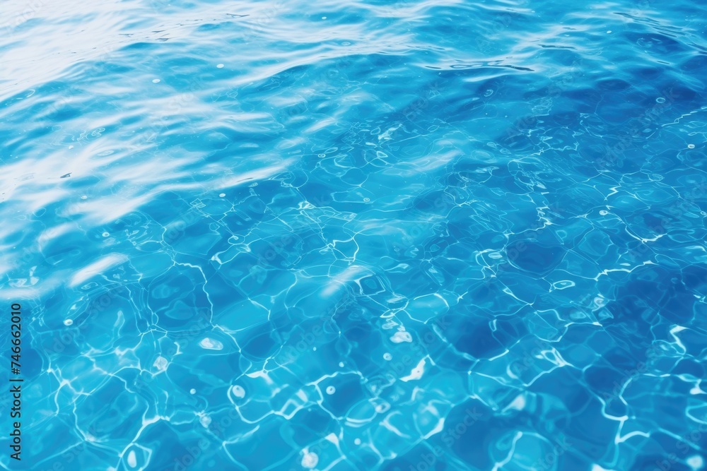 Poster a serene image of a blue pool with clear water and gentle ripples. perfect for summer and relaxation