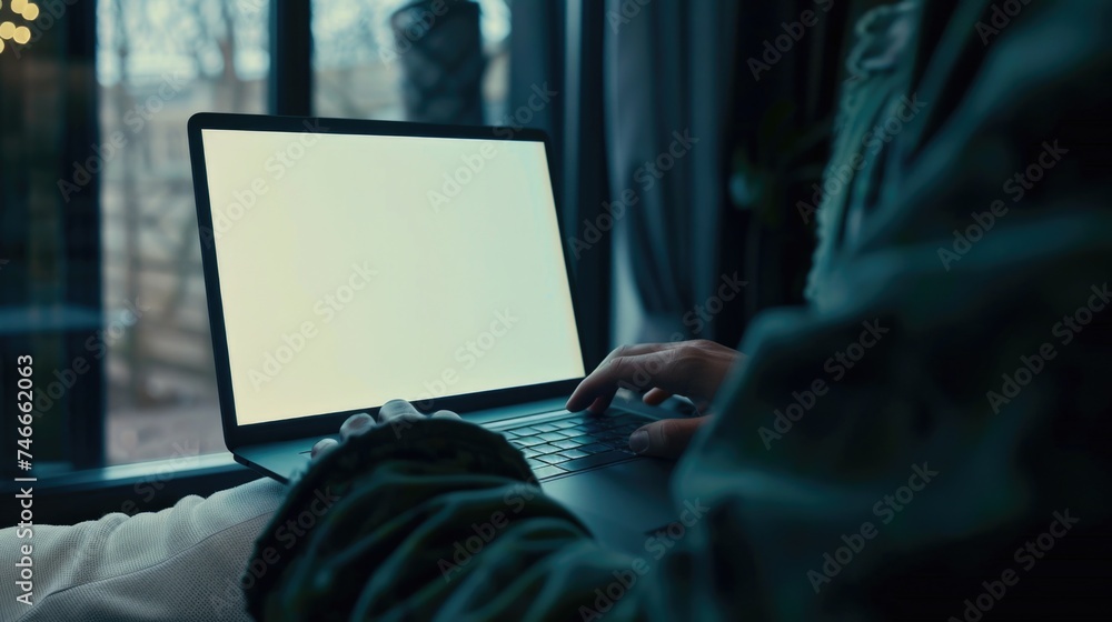 Aufkleber A person sitting in front of a laptop computer. Suitable for technology and remote work concepts