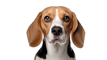 Close up of a dog's face on a white background, suitable for various pet-related projects