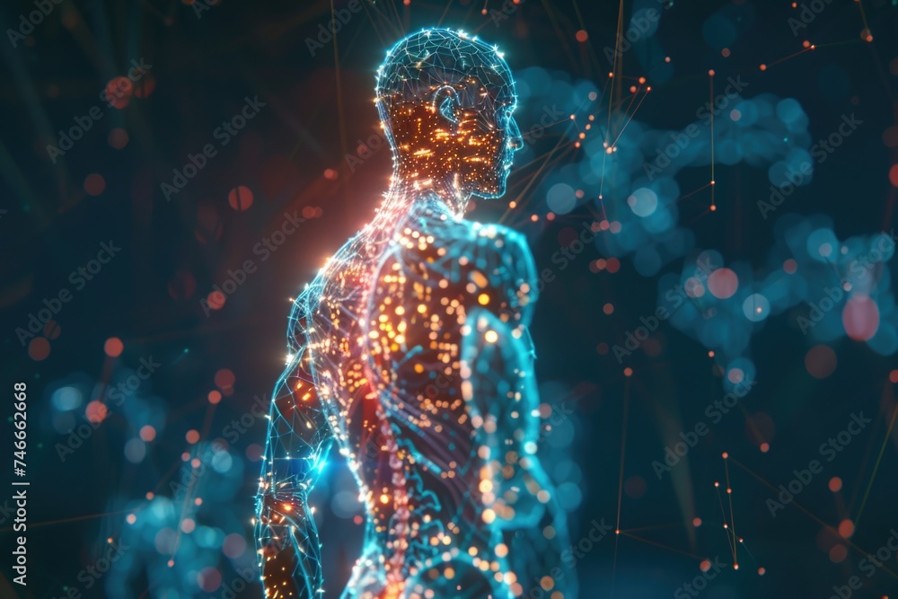Aufkleber A man standing in front of a cluster of lights. Suitable for various creative projects