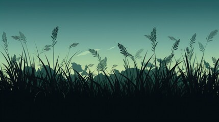 Silhouette of grass against a clear blue sky. Perfect for nature backgrounds