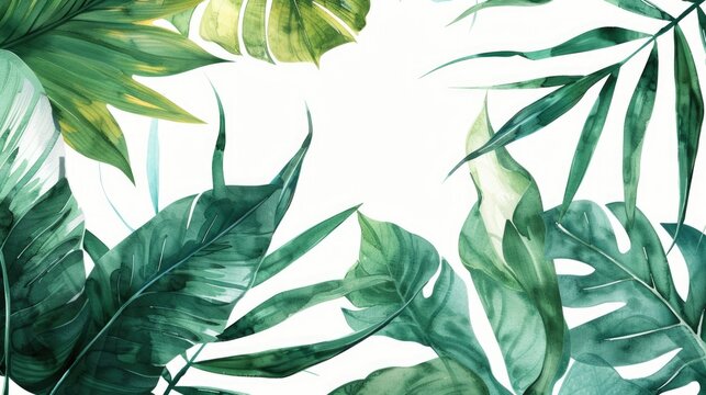 Vibrant tropical leaves painted in watercolor. Perfect for tropical-themed designs