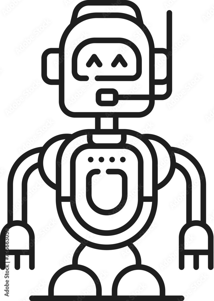 Poster chatbot funny robot line and outline icon or sign. virtual assistant artificial intelligence robot l
