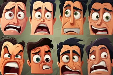 Cartoon faces with various expressions, suitable for illustrating emotions and reactions in diverse contexts