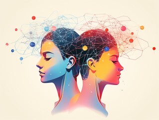 Brain Wave Connection, Two heads with differing brain waves illustrated
