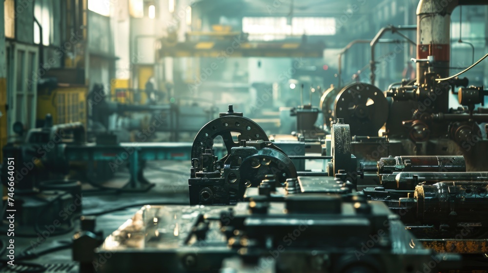 Poster a factory filled with lots of machines and machinery. suitable for industrial concepts