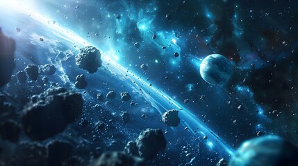 Space Galaxy with Planets in Tilt-Shift Style