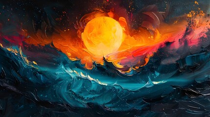 Vibrant Futuristic Sunset Waves Abstract Art