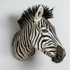 Striking Striped Zebra Close-Up detailed close-up, neutral white background 