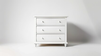 A front view of a wooden white chest of drawers, isolated on white – a versatile storage solution.