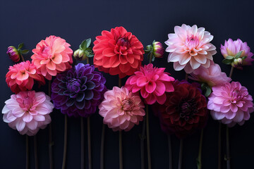 Dahlia flowers background, colorful bouquet - 746664290