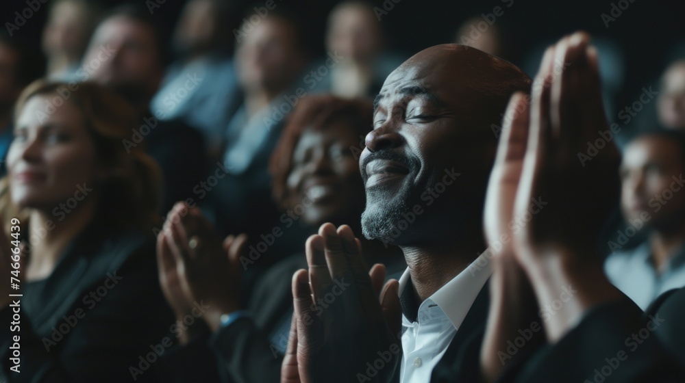 Poster People clapping in front of a crowd, suitable for event concepts