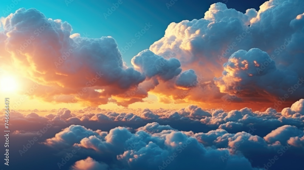 Poster beautiful sunset with clouds in the sky. ideal for travel and nature concepts