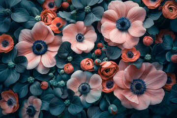 Blue and pink flowers background  - 746664419