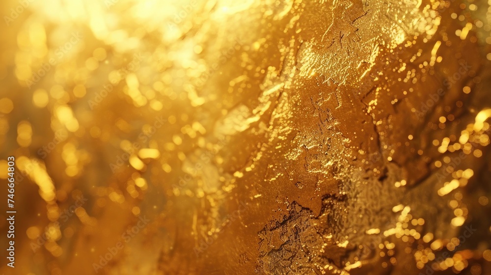 Poster a close up of a gold wall with a clock, suitable for interior design concepts