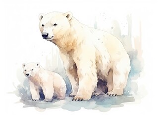 Drawings of Polar bears, watercolor style
