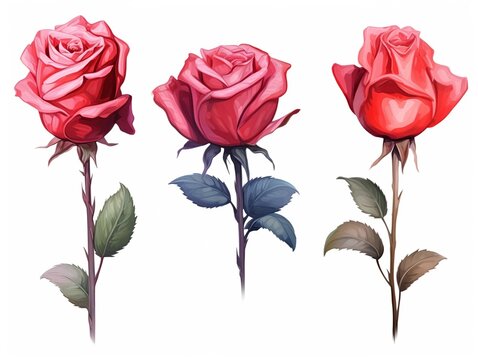 Drawings of Roses, watercolor style