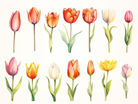 Drawings of Tulips, watercolor style