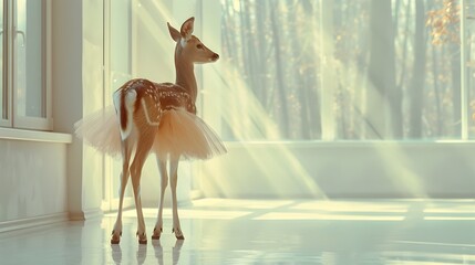 Deer in Tutu in the studio with window light