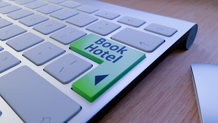 Book Hotel Button Keyboard Concept, Animation.Full HD 1920×1080. 08 Second Long.