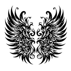 Fototapeta premium Cartoon Black and White Isolated Illustration Vector Of A Pair of Decorated Angel Wings