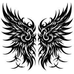 Cartoon Black and White Isolated Illustration Vector Of A Pair of Decorated Angel Wings
