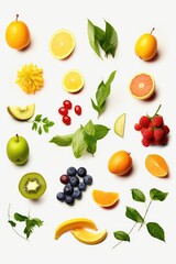 Various fruits and vegetables arranged in a circle. Suitable for healthy eating concept