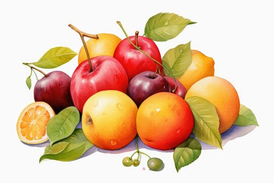 A vibrant painting of assorted fruit on a table. Perfect for kitchen decor