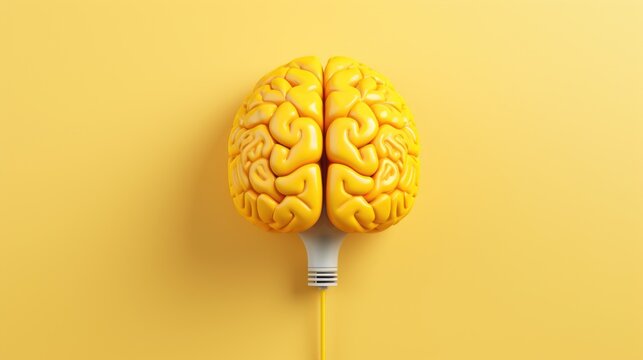 A yellow brain connected to a yellow wall, suitable for science and technology concepts