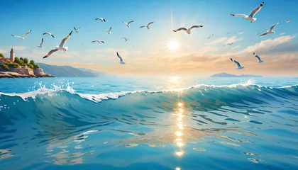 Foto op Canvas birds flying over the ocean © LoveLy