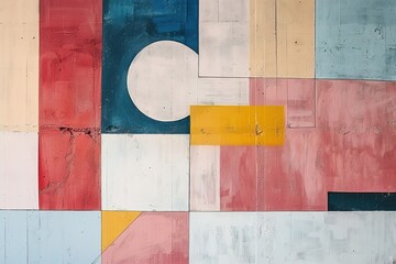 abstract cubism geometric modern pattern painted on rough concrete wall