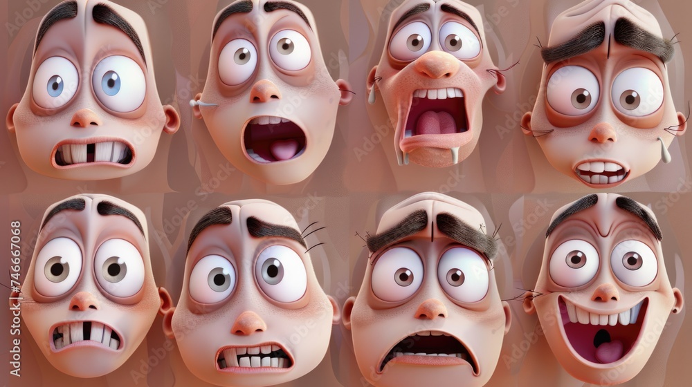 Poster Group of cartoon faces with different expressions, suitable for social media and communication concepts