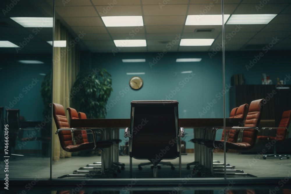 Aufkleber a conference room with chairs and a clock on the wall. ideal for business and time management concep