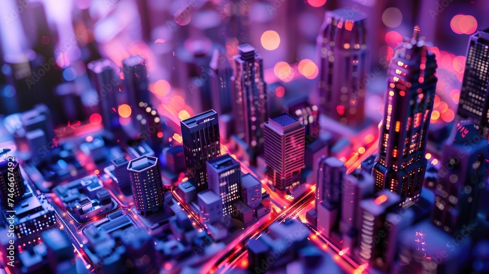 Poster detailed model of a city with a variety of buildings. suitable for architectural and urban developme