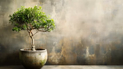 Zelfklevend Fotobehang Bonsai Tree in Pot on Table © cac_tus